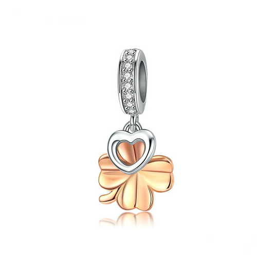 Lucky Clover & Heart Charm Pendant - Cherry Treasures, charms, bracelets, pandora type charms