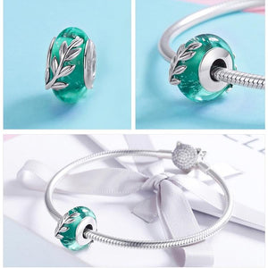 Tree Leaves Green Leaf Murano Glass Beads - Cherry Treasures, charms, bracelets, pandora type charms