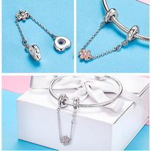 Load image into Gallery viewer, Love Heart &amp; Flower Safety Chain - Cherry Treasures, charms, bracelets, pandora type charms
