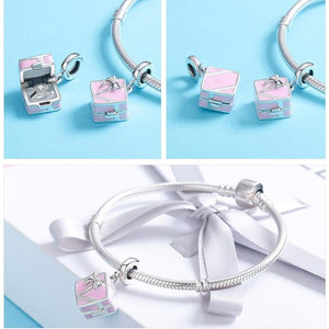Romantic Pink Box Marry Me Surprise Charm Pendant - Cherry Treasures, charms, bracelets, pandora type charms