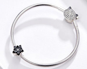 Black Flower Lotus Charm - Cherry Treasures, charms, bracelets, pandora type charms