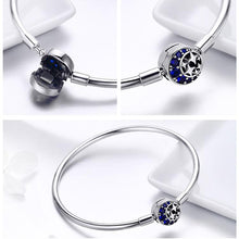 Load image into Gallery viewer, Blue CZ Moon and Star Bracelet - Cherry Treasures, charms, bracelets, pandora type charms
