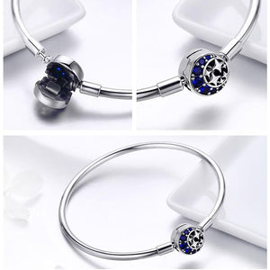 Blue CZ Moon and Star Bracelet - Cherry Treasures, charms, bracelets, pandora type charms