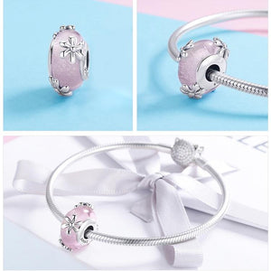 Spring Flowers Pink Murano Glass Beads - Cherry Treasures, charms, bracelets, pandora type charms