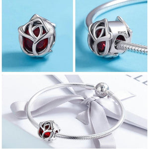 Rose Flower Red Crystal Charm - Cherry Treasures, charms, bracelets, pandora type charms