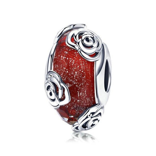 Rose Flower European Glass Beads - Cherry Treasures, charms, bracelets, pandora type charms