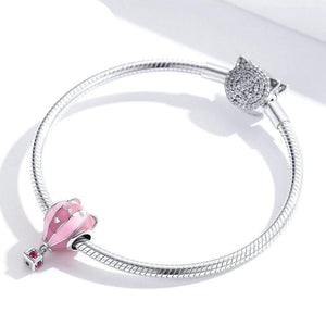 Cute Cat Ear Pink Enamel Beads Charm - Cherry Treasures, charms, bracelets, pandora type charms