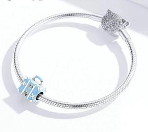 Blue Enamel Suitcase Metal Bead - Cherry Treasures, charms, bracelets, pandora type charms