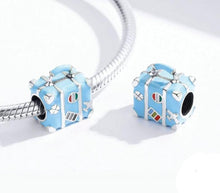 Load image into Gallery viewer, Blue Enamel Suitcase Metal Bead - Cherry Treasures, charms, bracelets, pandora type charms
