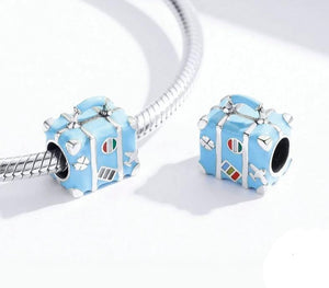 Blue Enamel Suitcase Metal Bead - Cherry Treasures, charms, bracelets, pandora type charms