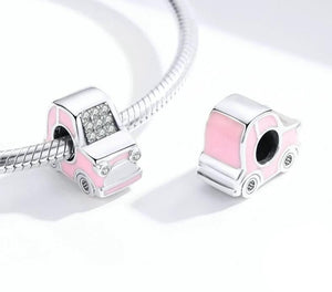 Mini Car Pink Enamel Metal Charm - Cherry Treasures, charms, bracelets, pandora type charms