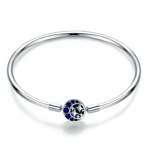 Blue CZ Moon and Star Bracelet - Cherry Treasures, charms, bracelets, pandora type charms