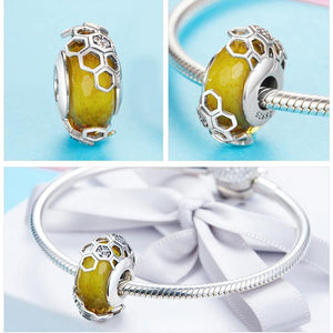 European Honeycomb Bee Glass Beads - Cherry Treasures, charms, bracelets, pandora type charms