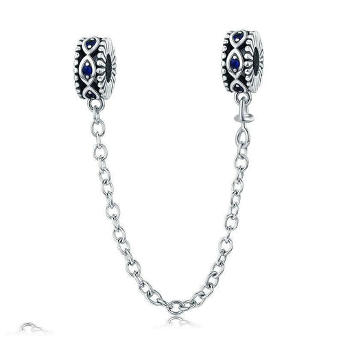 Guardian Blue Eyes CZ Safety Chain - Cherry Treasures, charms, bracelets, pandora type charms