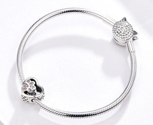 Cat Love Heart-shape Charm - Cherry Treasures, charms, bracelets, pandora type charms