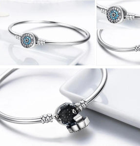 Blue Eyes Clear Snake Chain Heart Bangle & Bracelet - Cherry Treasures, charms, bracelets, pandora type charms