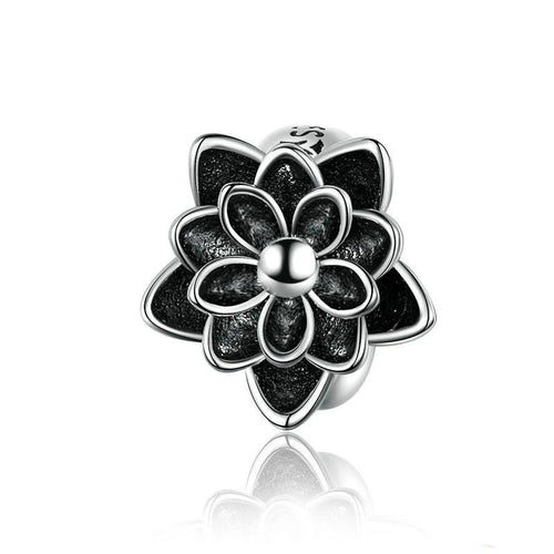 Black Flower Lotus Charm - Cherry Treasures, charms, bracelets, pandora type charms