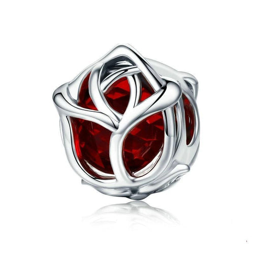 Rose Flower Red Crystal Charm - Cherry Treasures, charms, bracelets, pandora type charms