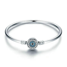 Load image into Gallery viewer, Blue Eyes Clear Snake Chain Heart Bangle &amp; Bracelet - Cherry Treasures, charms, bracelets, pandora type charms
