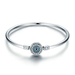 Blue Eyes Clear Snake Chain Heart Bangle & Bracelet - Cherry Treasures, charms, bracelets, pandora type charms