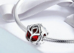 Rose Flower Red Crystal Charm - Cherry Treasures, charms, bracelets, pandora type charms