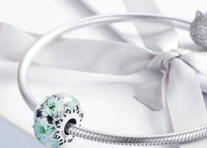 Chrysanthemum Flower European Glass Beads - Cherry Treasures, charms, bracelets, pandora type charms