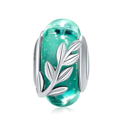 Tree Leaves Green Leaf Murano Glass Beads - Cherry Treasures, charms, bracelets, pandora type charms