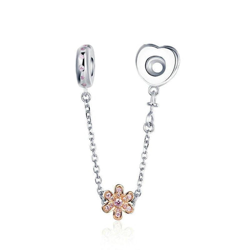 Love Heart & Flower Safety Chain - Cherry Treasures, charms, bracelets, pandora type charms