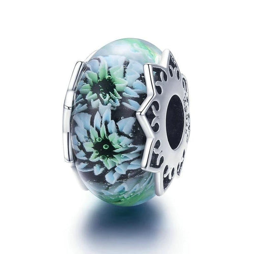 Chrysanthemum Flower European Glass Beads - Cherry Treasures, charms, bracelets, pandora type charms