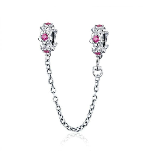 Fairy Flower Garland Pink CZ Safety chain - Cherry Treasures, charms, bracelets, pandora type charms